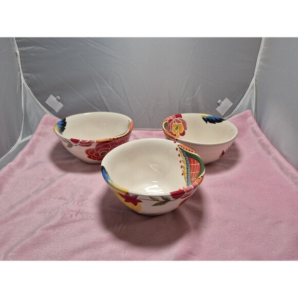 (3) Vida Eva Mendes for Espana Rose Print Cereal Bowls 6” - Picture 1 of 6